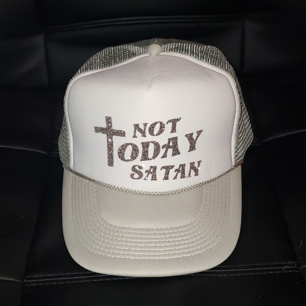 Not Today Satan Gray and White Ballcap